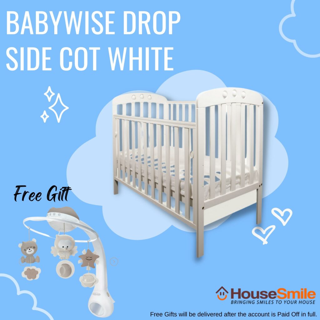 Babywise Drop Side Cot White HouseSmile
