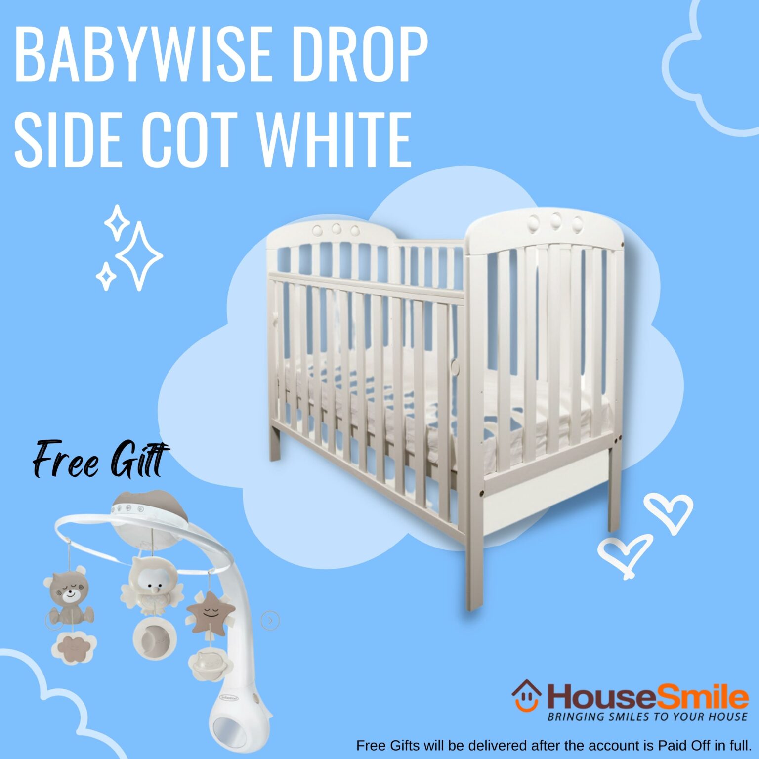 Babywise Drop Side Cot White HouseSmile